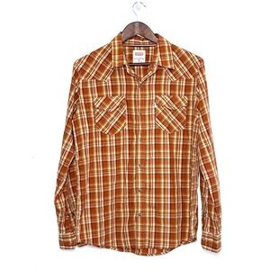 Levi’s Western Plaid Button Down Shirt Orange Men’s Medium
